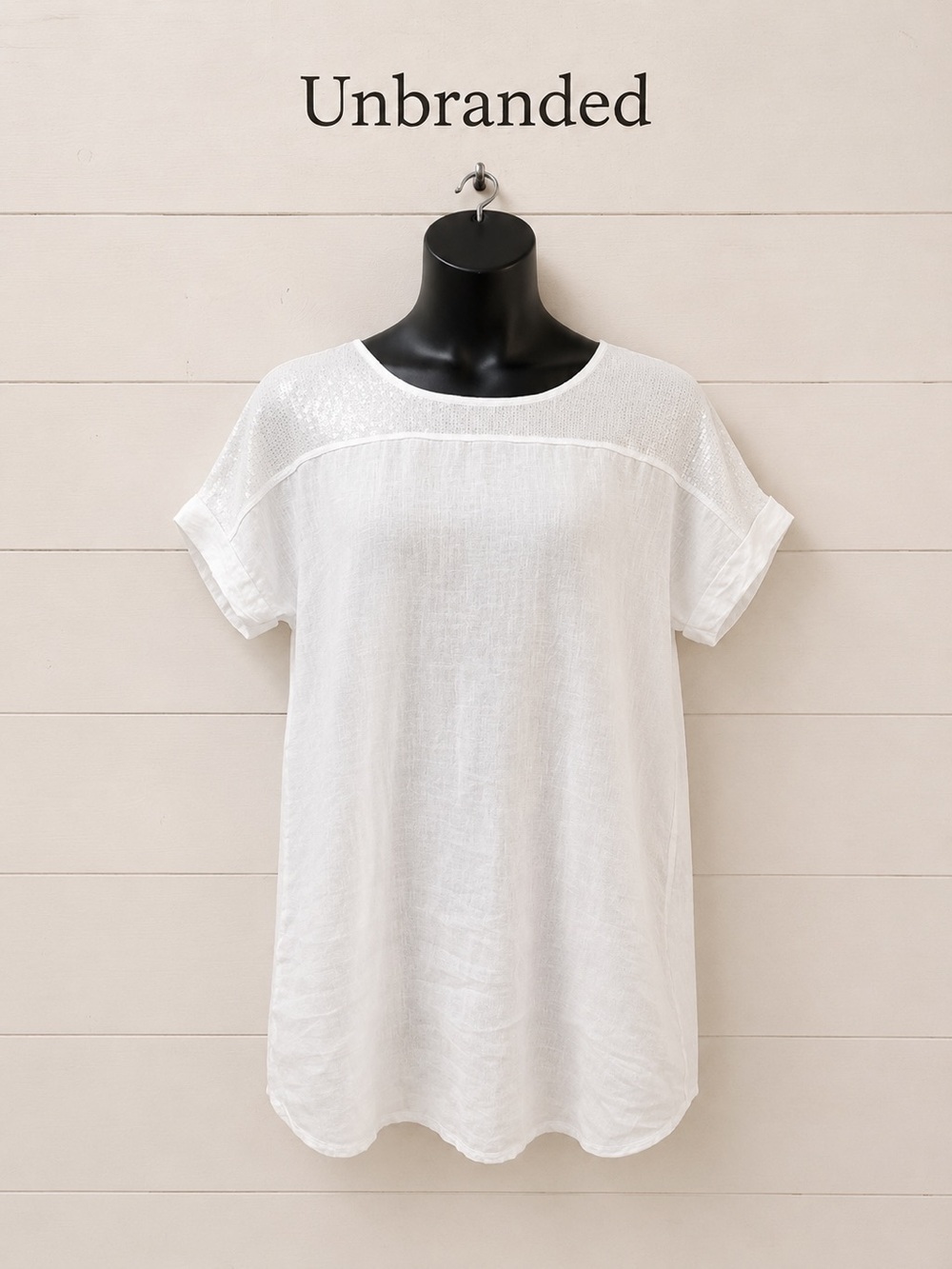 LINEN SEQUIN DETAIL TOP WHITE SIZE L
